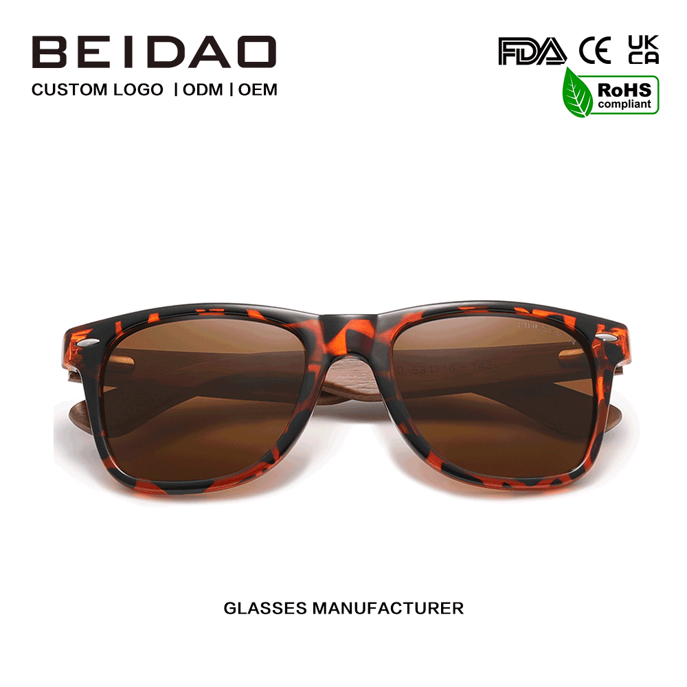 ဂန္ထဝင် Walnut Anti-reflective Retro Leopard ပုံနှိပ်နေကာမျက်မှန်