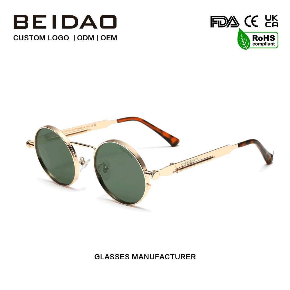 ဒီဇိုင်းပညာရှင် UV400 ကာကွယ်မှု အစိမ်းရောင် Polarized Metal Frame နေကာမျက်မှန်