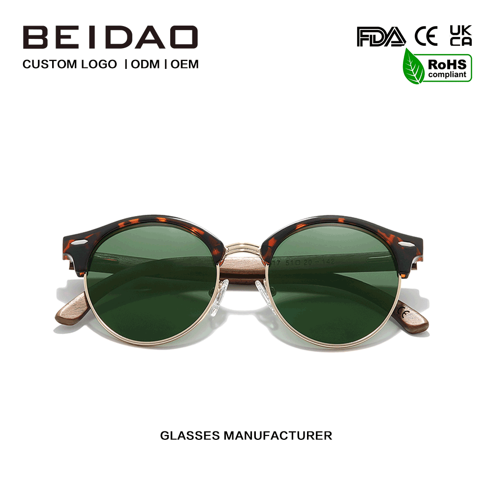 ဖက်ရှင် Walnut သစ်သားတစ်ဝက် Borderless UV400 နေကာမျက်မှန်