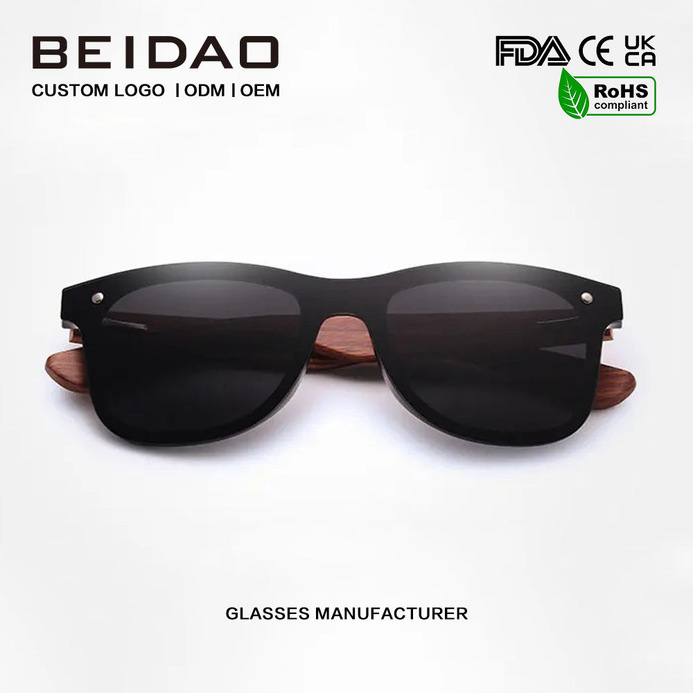 ဖက်ရှင်သစ်သားနေကာမျက်မှန် Polarized One-piece Lens