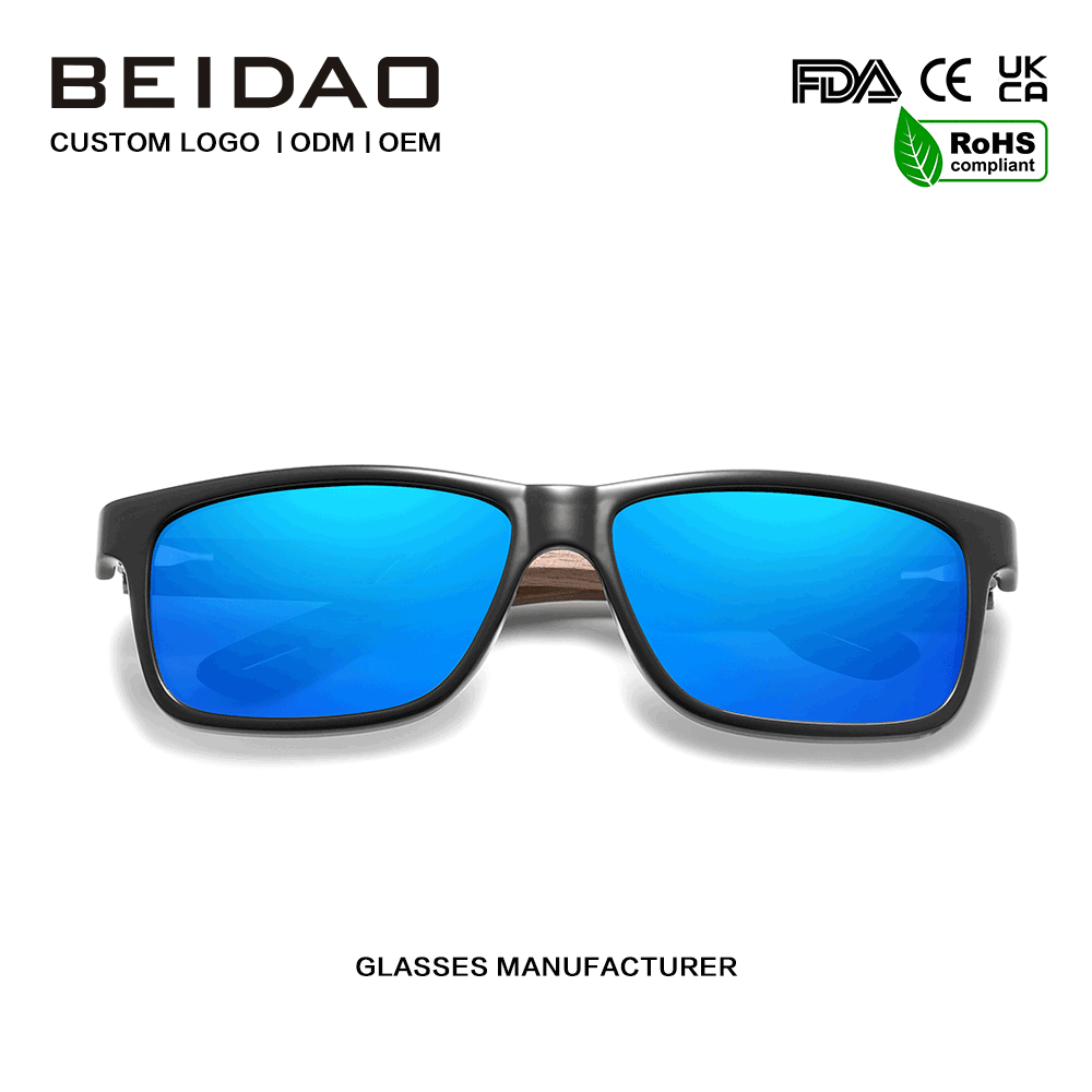Unisex Walnut Frame အပြာရောင် Polarized နေကာမျက်မှန်များအတွက်