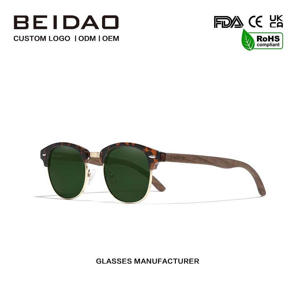 အစိမ်းရောင် G15 Polarized Walnut သစ်သားနေကာမျက်မှန်