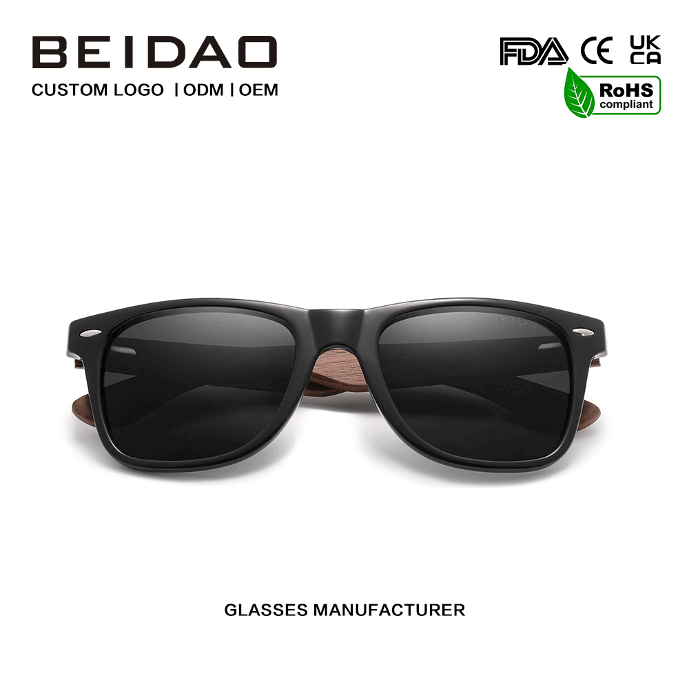 လက်လုပ် Black Walnut Polarized UV400 Protection နေကာမျက်မှန်