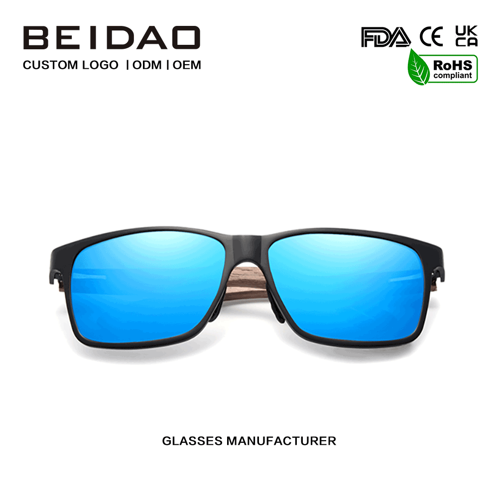 လက်လုပ် Wooden Square Polarized Anti-Radiation နေကာမျက်မှန်