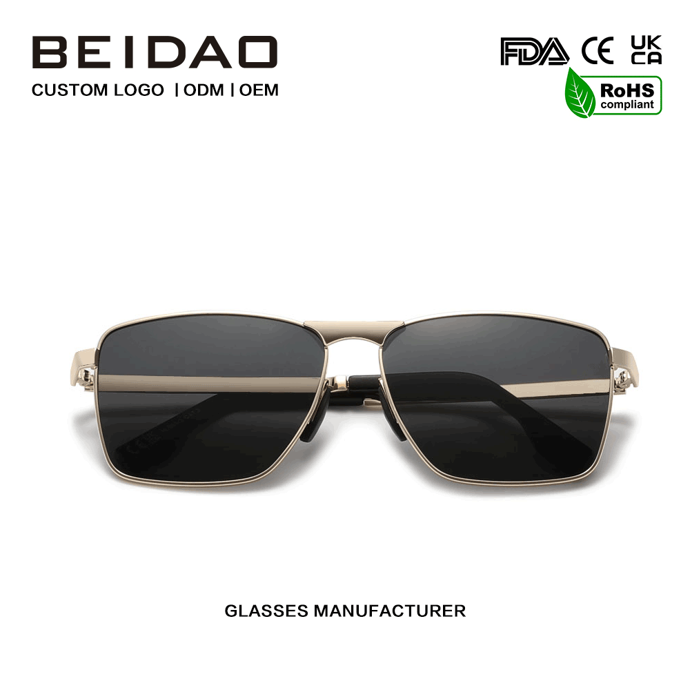 Unisex အတွက် Luxury Alloy Square UV400 TAC Lenses နေကာမျက်မှန်