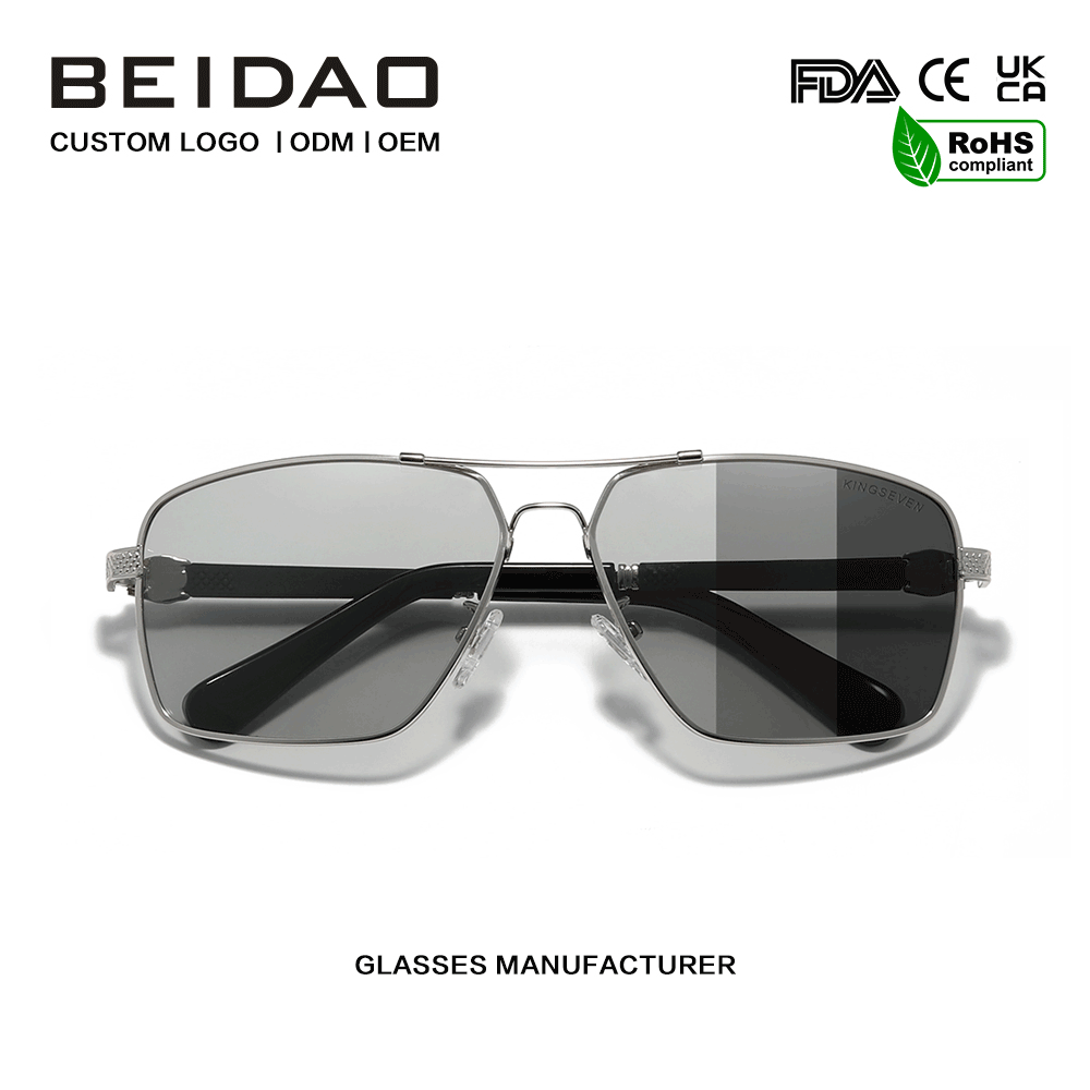 Men's Square Photochromic မှန်ဘီလူး နေကာမျက်မှန် အပြင်ဘက် မောင်းနှင်ခြင်း။