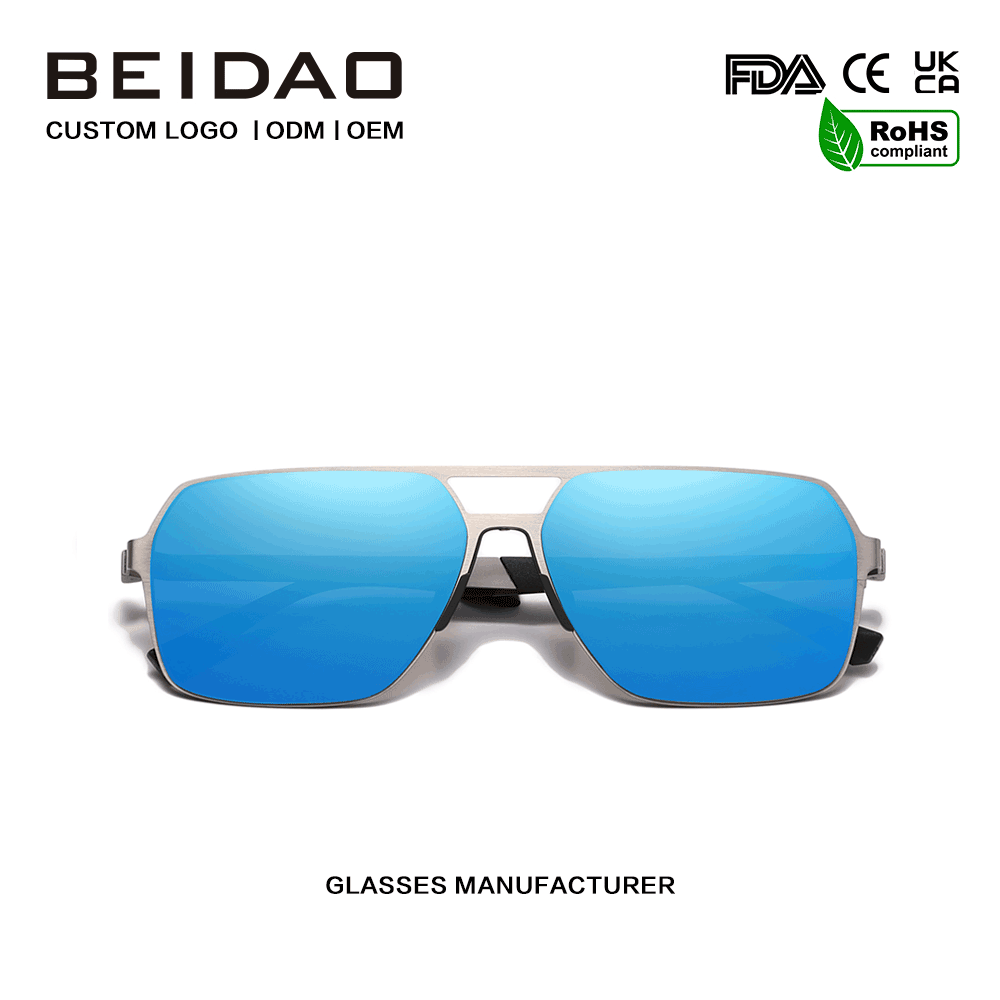 ခေတ်မီတာရှည်ခံနိုင်သော Stainless Oversized Blue Square နေကာမျက်မှန်များ