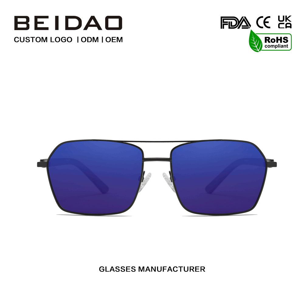 ခေတ်မီ Retro Aluminum Alloy Blue UV400 Lens နေကာမျက်မှန်များ မောင်းနှင်ခြင်း။