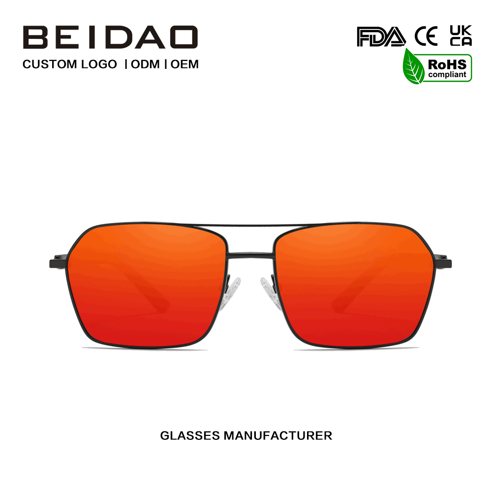 ခေတ်မီ Retro Aluminum Alloy Red UV400 Lens နေကာမျက်မှန်များ မောင်းနှင်ခြင်း။