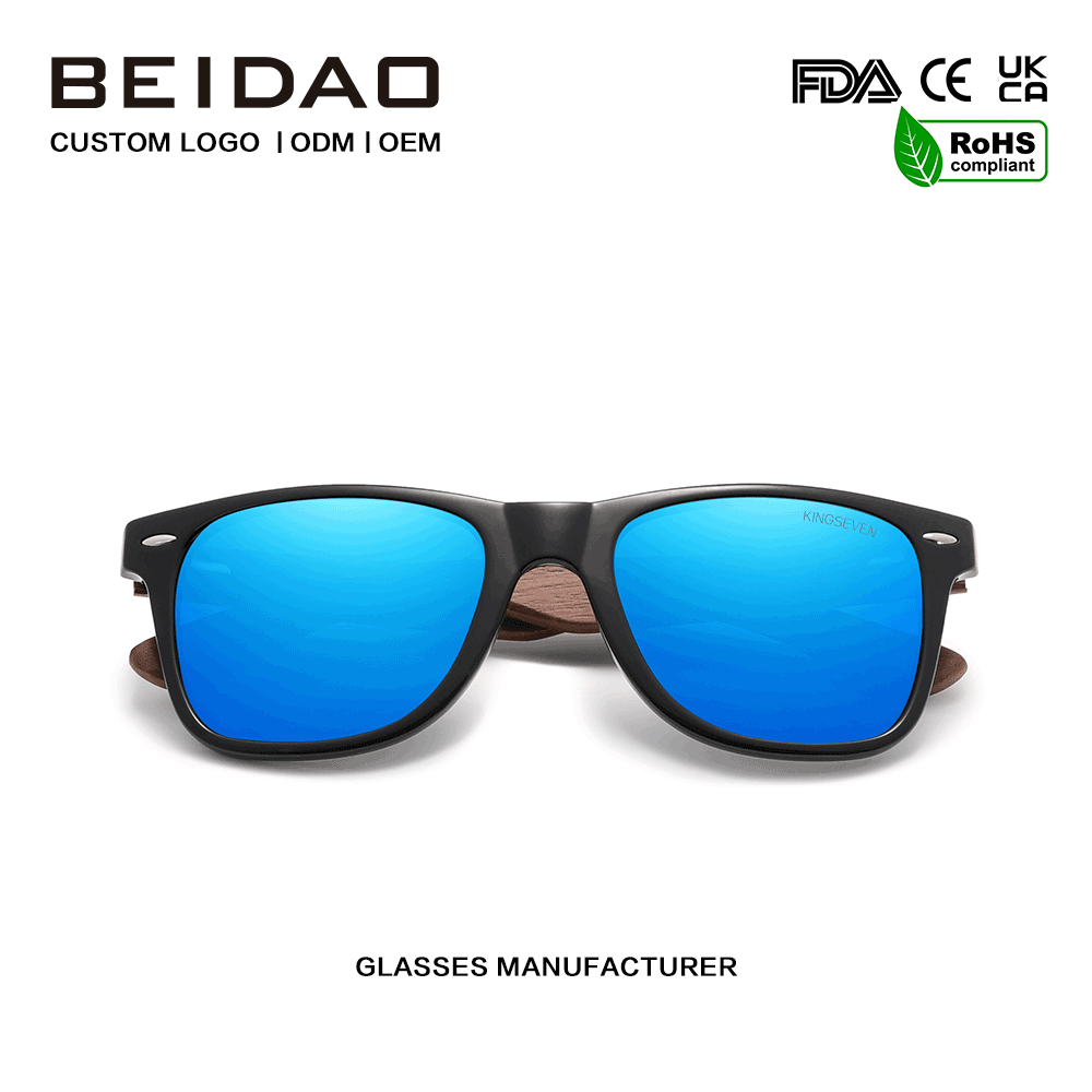 ခေတ်မီ Walnut Anti-reflective Retro Blue Lens နေကာမျက်မှန်