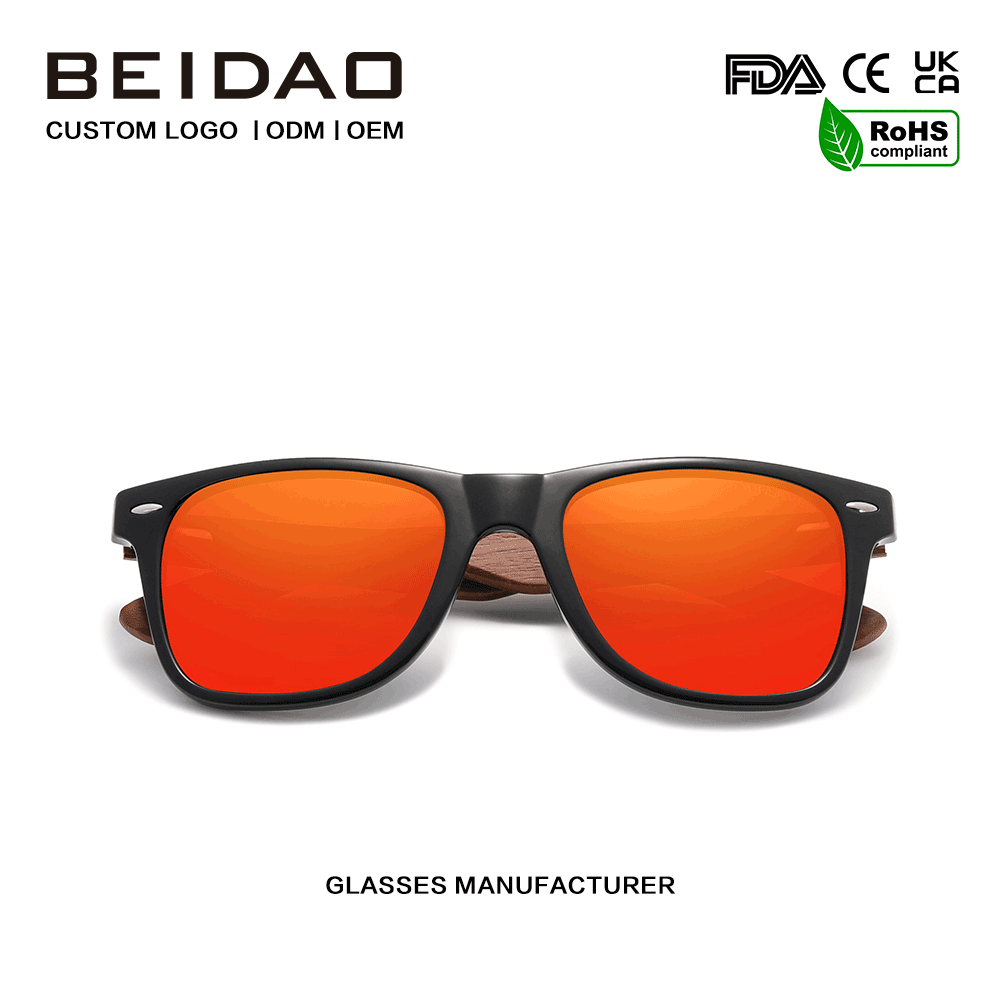 ခေတ်မီ Walnut Anti-reflective Retro Red Lens နေကာမျက်မှန်