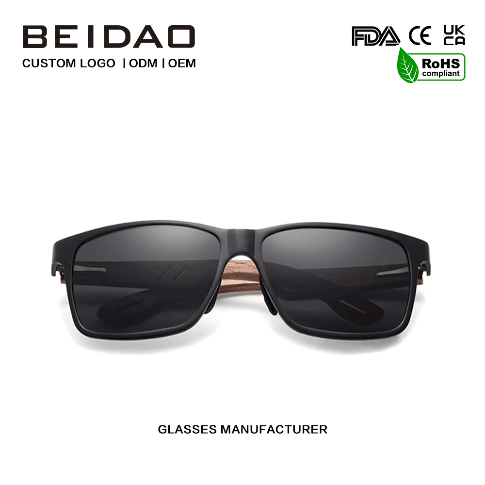 Unisex Designer Wooden Square Polarized Anti-Radiation နေကာမျက်မှန်