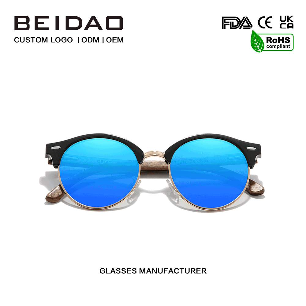 သစ်ကြားသီးအဝိုင်း UV400 အပြာရောင် Polarized နေကာမျက်မှန်